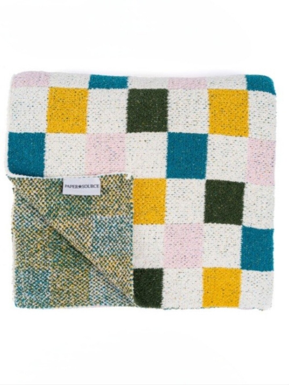 Paper Source Checkerboard Throw Blanket - Teal, Yellow, Olive, Pink, White